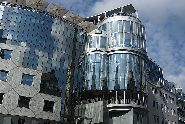 viena, pastatas, stiklo, atspindys, statybinis stiklas, dangoraižis, biurų pastatas