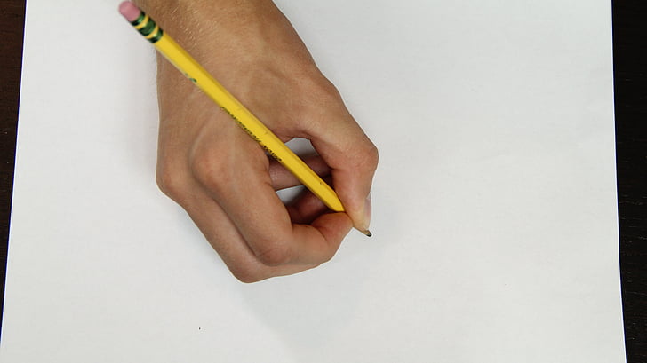 kéz, ceruza, írás, papír, fehér, rajz