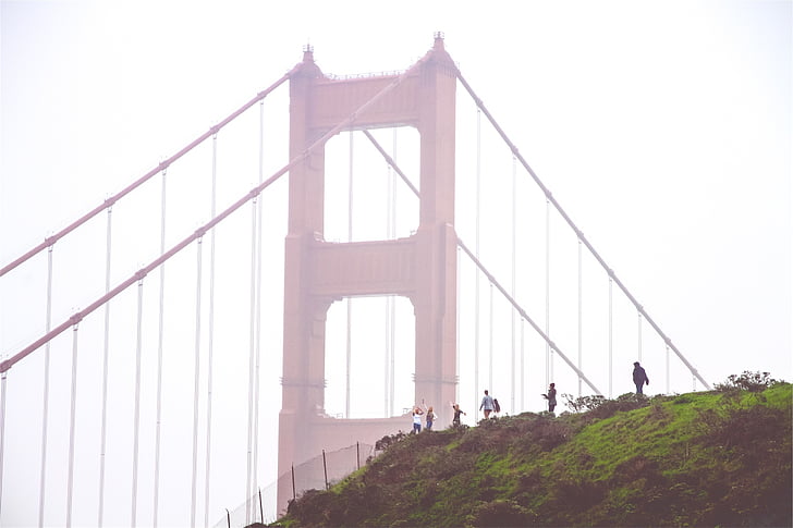 Golden gate bridge, San francisco, Architektura, ludzie, wzgórze, most wiszący, Most - człowiek struktura