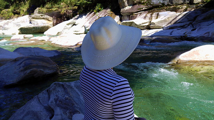 hat, woman, white water, fashionable, clothing, sun hat, fashion