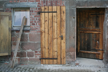 fusta, porta, portes, pedres, metall, ferro
