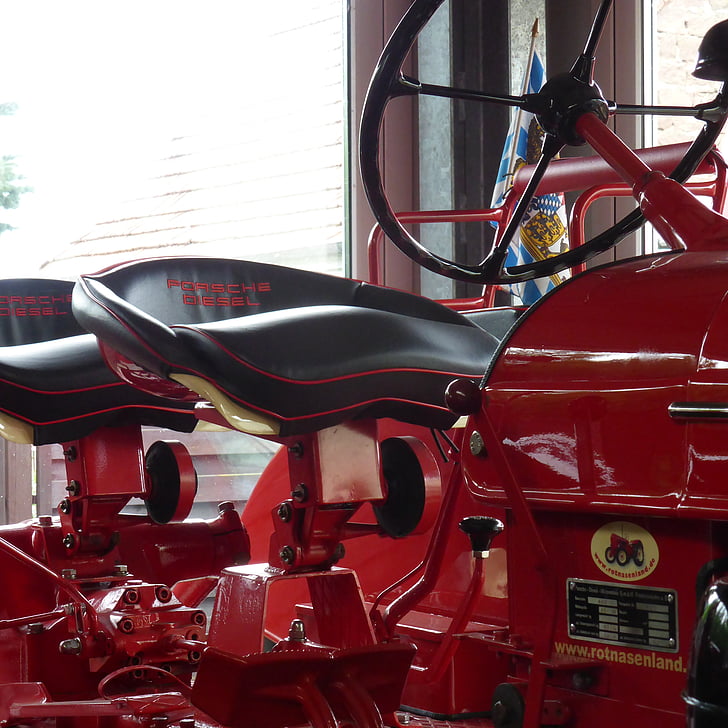 traktori, punane nina, Porsche, taastatud, põllumajandus, punane, värvi