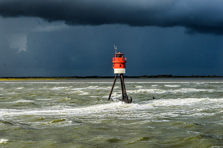 borkum, north sea, dark, rain, storm, sea, water