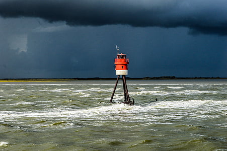 borkum, north sea, dark, rain, storm, sea, water