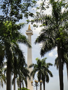 Jakarta, Indonésie, Národní, Památník, Panoráma města, zelená, Historie