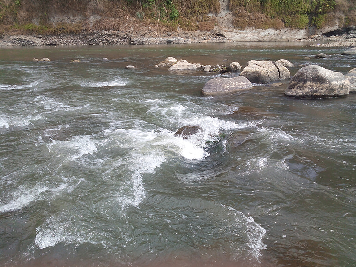 elven, vannstråle, bølger, geologi, Indonesia, vann, steiner