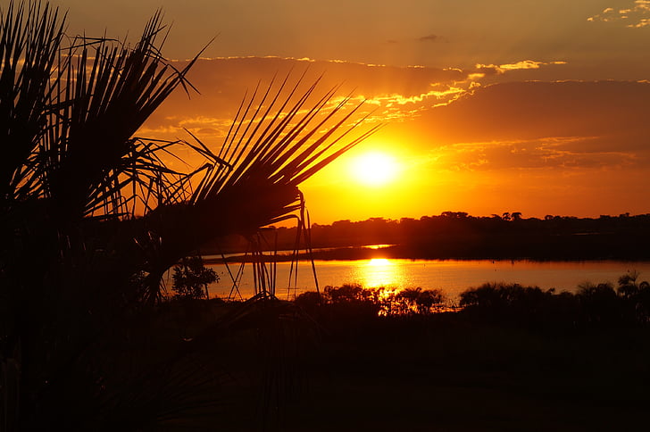 solnedgång, Botswana, landskap, Afterglow, thamakalane river