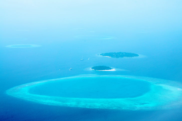 Maldivi, Otok, plava, vode, naselje, more, plaža