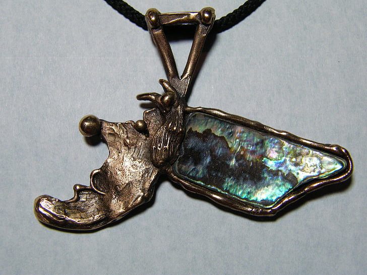 jewel, bronze, own product, seashell, paua, head, witch