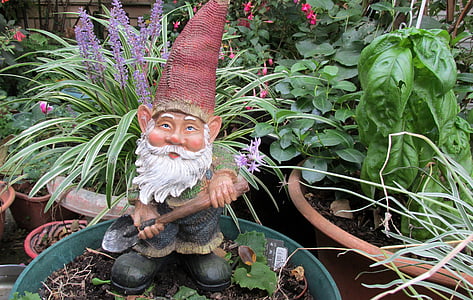 jardin, gnome, creuser