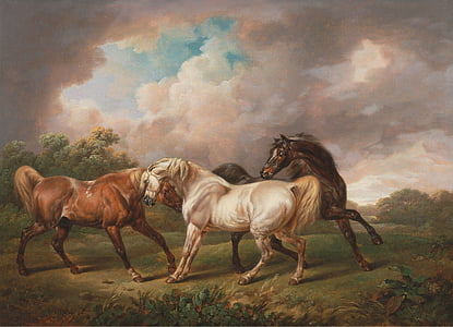 Charles towne, kunst, schilderij, olieverf op doek, paarden, hemel, wolken