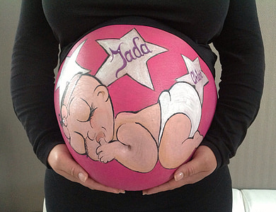 tafereeltje, schilderij van de buik, zwanger, baby, meisje, roze, buik