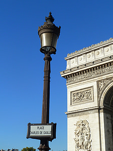 lamp post, air, paris, arc de triomphe, france