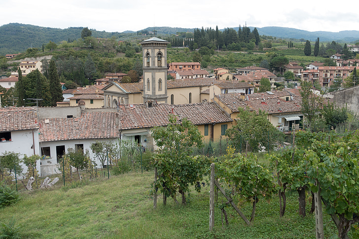 village, place, vineyard, home, church, bell tower, tuscany