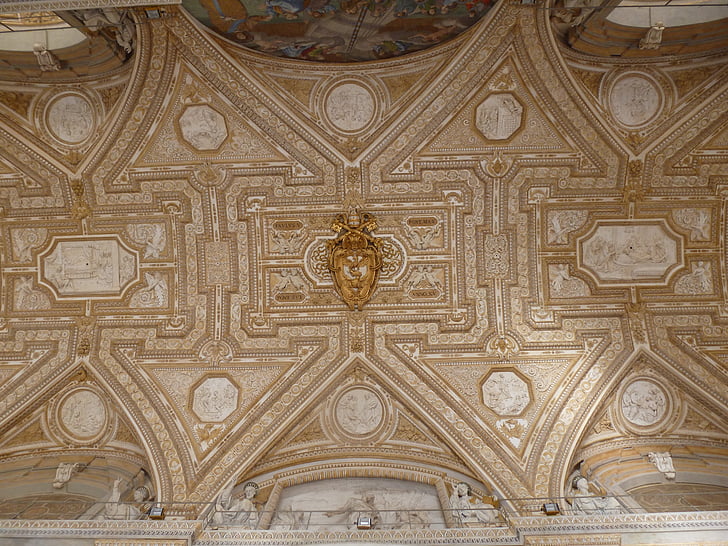au plafond, Vatican II, St peters, en détail, écusson papal, clés croisées, Église