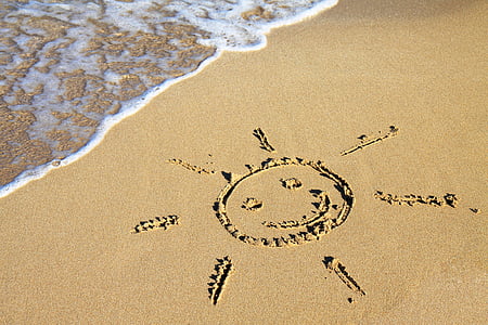fons, pludmale, krasts, saule, simbols, okeāns, jūra