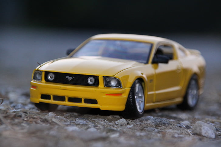 auto, žltá, Mustang, model automobilu