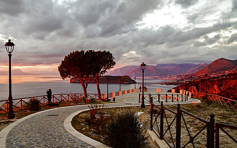 San nicola arcella, Praia en mare, solnedgang, middag, Calabria, Italia, øya dino