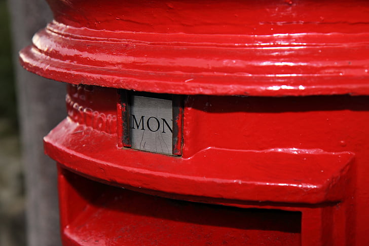 Postbox, brit, piros, hétfő, Post, levél, mail