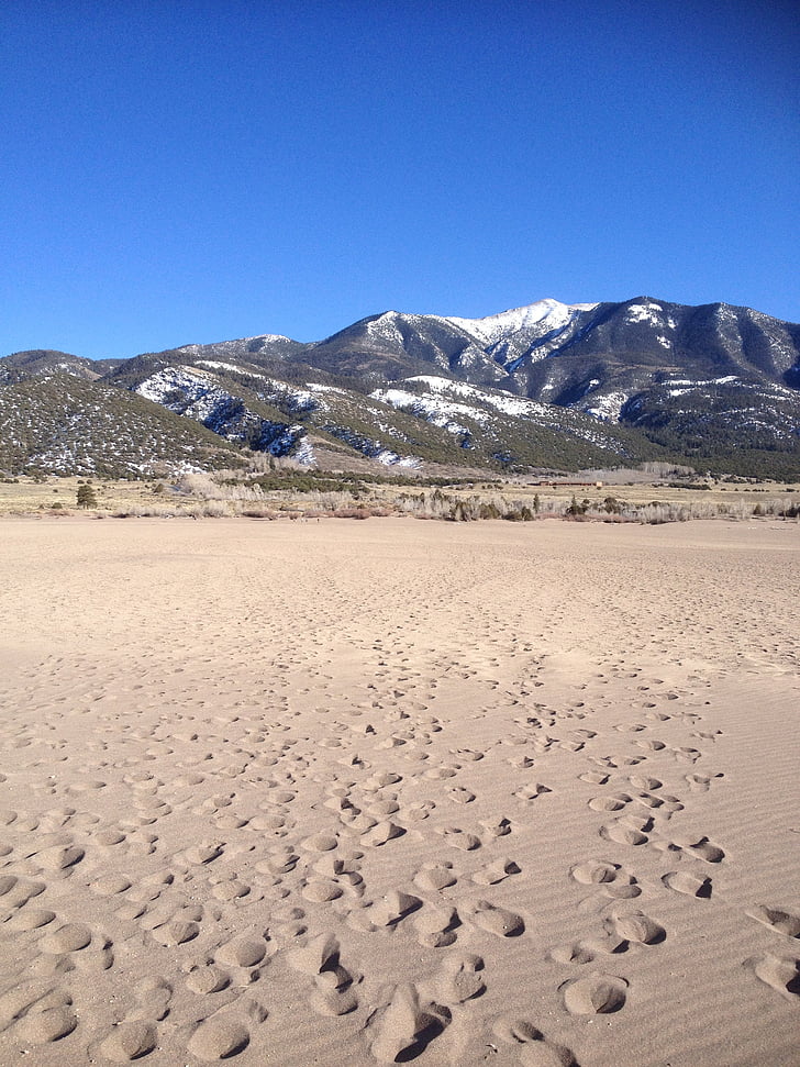 klitterne, Colorado, bjerge, sand fodspor, ørken, natur, sand