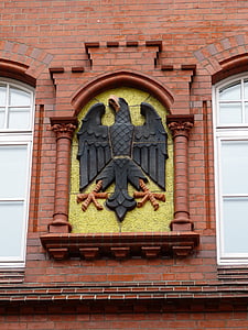 eckernförde, mecklenburg, coat of arms, adler, facade, brick, germany
