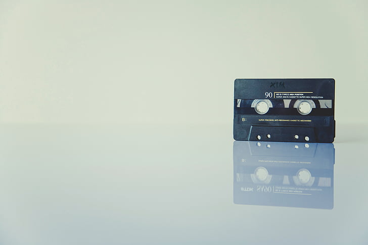 Foto, negro, cassette, cinta, música, audio, copia espacio
