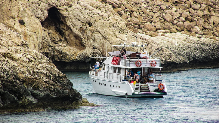 Кипър, Cavo greko, море, лодка, круиз лодка, Туризъм, свободно време