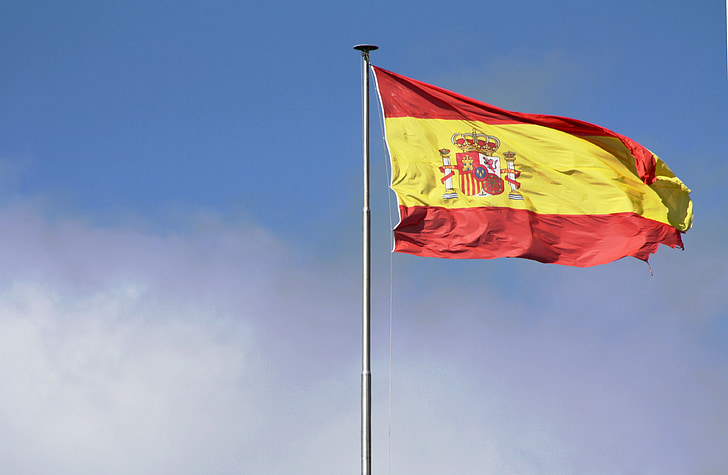 vėliava, Ispanija, stiebo, dangus, herbas, banga