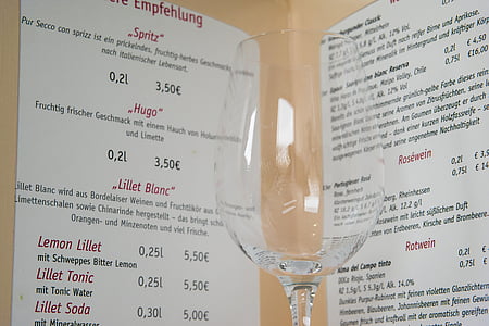 vetro, lista dei vini, vino, Lista delle bevande, dal menu, Mappa, ristorante