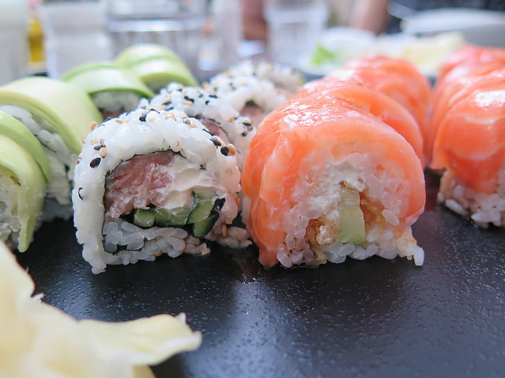 Sushi, middag, spise, japansk, mad, fisk og skaldyr, fisk