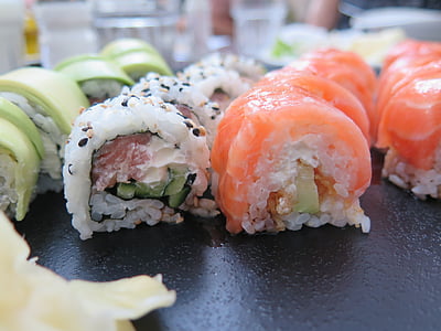 Sushi, kolacja, jeść, Japoński, jedzenie, Owoce morza, ryby
