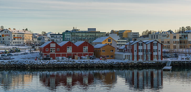 Норвегия, Тромсё, побережье, отражение, Скандинавия, пейзаж, Архитектура