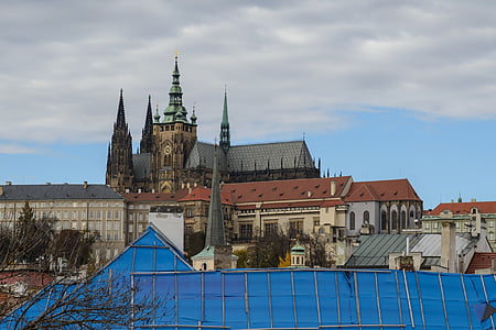 prague, detail, history, architecture, st vitus cathedral, sky, clouds