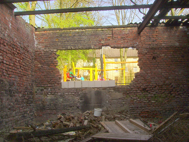 стена, отверстие, Кирпич, уничтожение, Старый, в возрасте, Деревенская