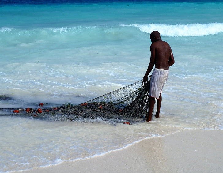 visser, fishnet, africa, zanzibar, azure, blue sea, waves