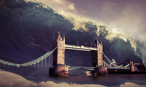 banga, bokštas, tiltas, potvynių, Apokalipsė, fono, Londonas