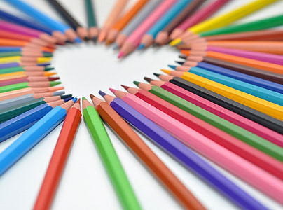 colored pencils, rainbow, heart, colorful, sharpened, wooden, tips