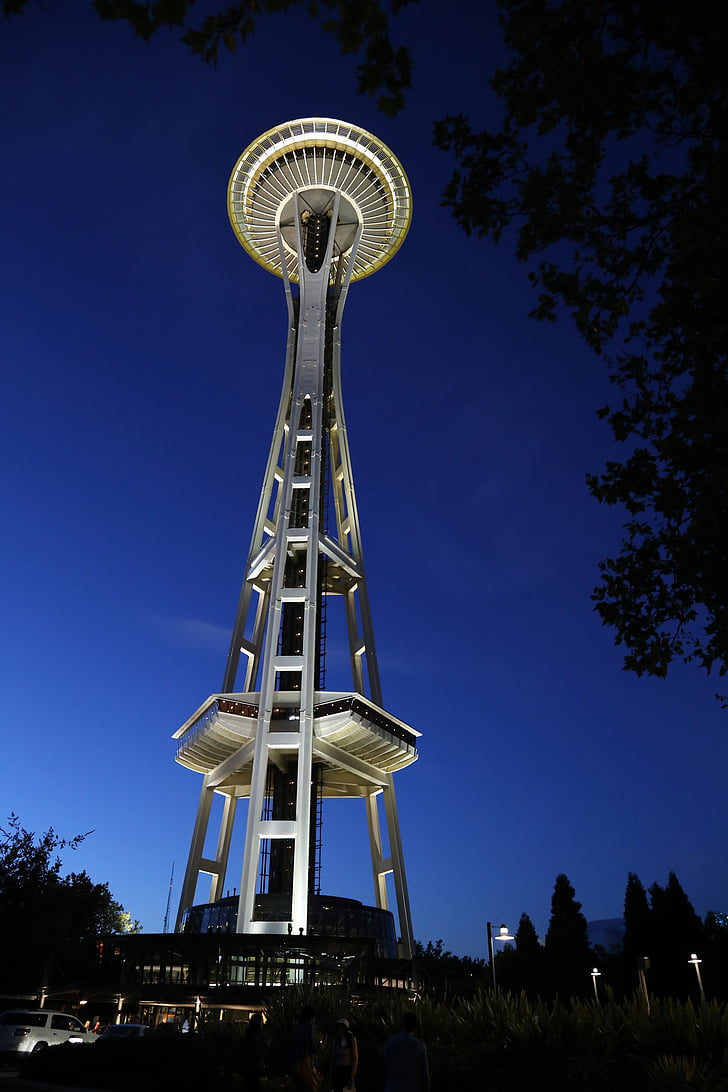 wieży Space needle, Seattle, miejsca, igły, Miasto, Skyline, punkt orientacyjny
