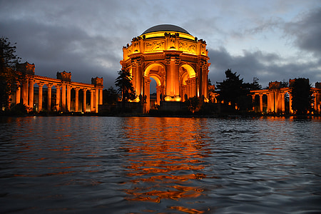 paviljonas, San Franciskas, Rūmų muziejus, Architektūra, naktį, apšvietimas, ežeras