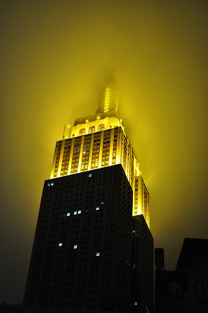 nevoeiro, pináculo, Albion, Nova Iorque, edifício, Centro de Chrysler, construção de arranha-céus