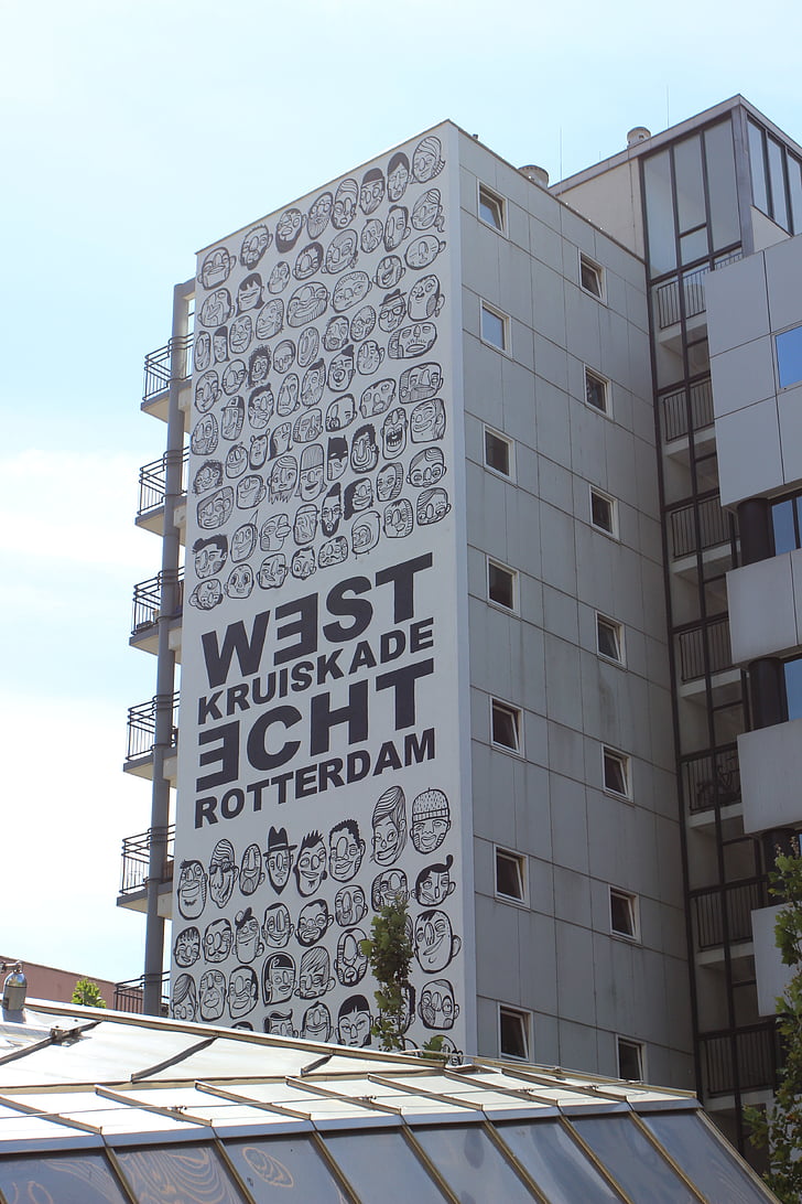 Nederland, het platform, Thuis, de gevel van de, graffiti, Rotterdam