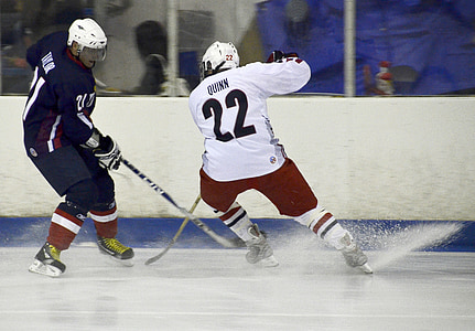 hockey sur glace, joueurs, Pass, vers l’avant, contact, bâtons, objectif