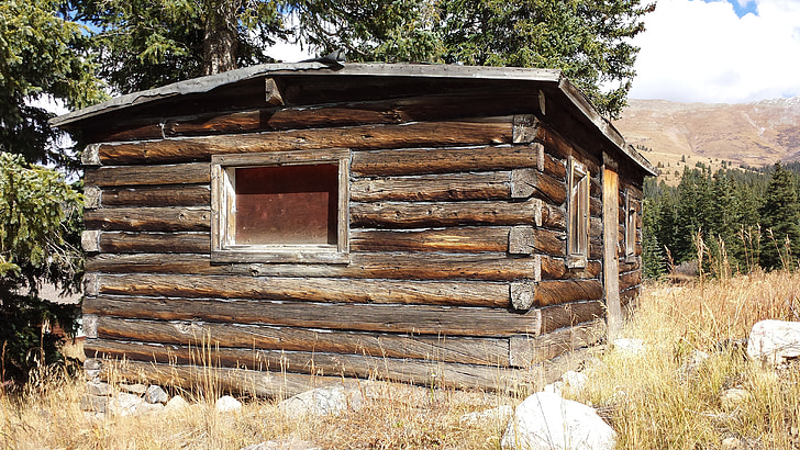 casa de log, velho, cabine