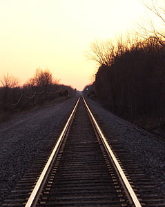 strada di binari, tramonto, ferrovia, trasporto, rotaie, Ferrovie, binario ferroviario