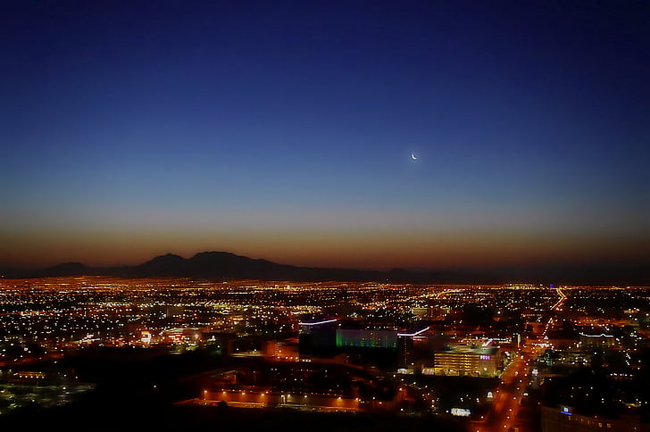 Vegas, západ slnka, Desert, mesto, Horizon, súmraku