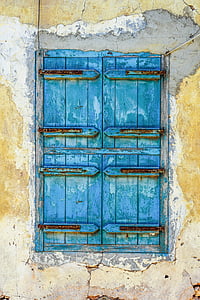 window, wooden, blue, old, aged, weathered, rusty