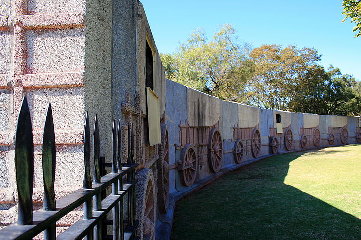 mur, wagon de boeuf, secours, clôture, représentation, granit, laager