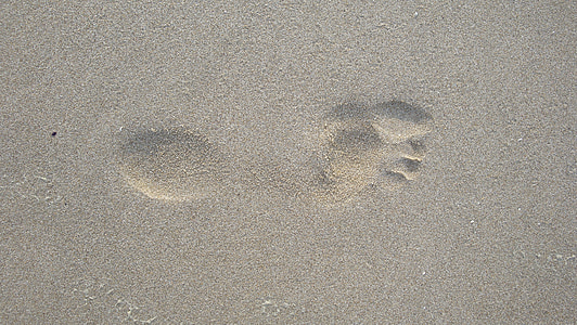 Sand, fotavtryck, foten, stranden