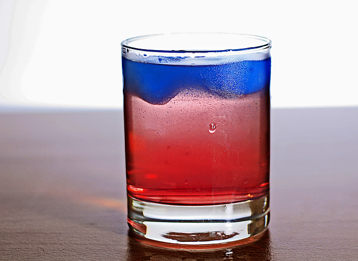 drink, color, red, blue, alcohol, ice, ice cubes