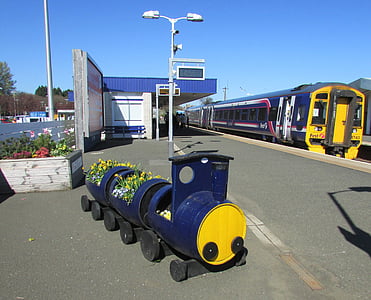 Ecosse, Kirkcaldy, station, chemin de fer, jouet enfant, train en bois, chemin de fer